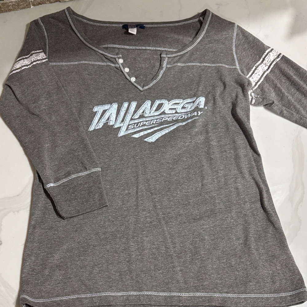 MV Sport Women's Charcoal Long Sleeve Tee with White Talladega Design